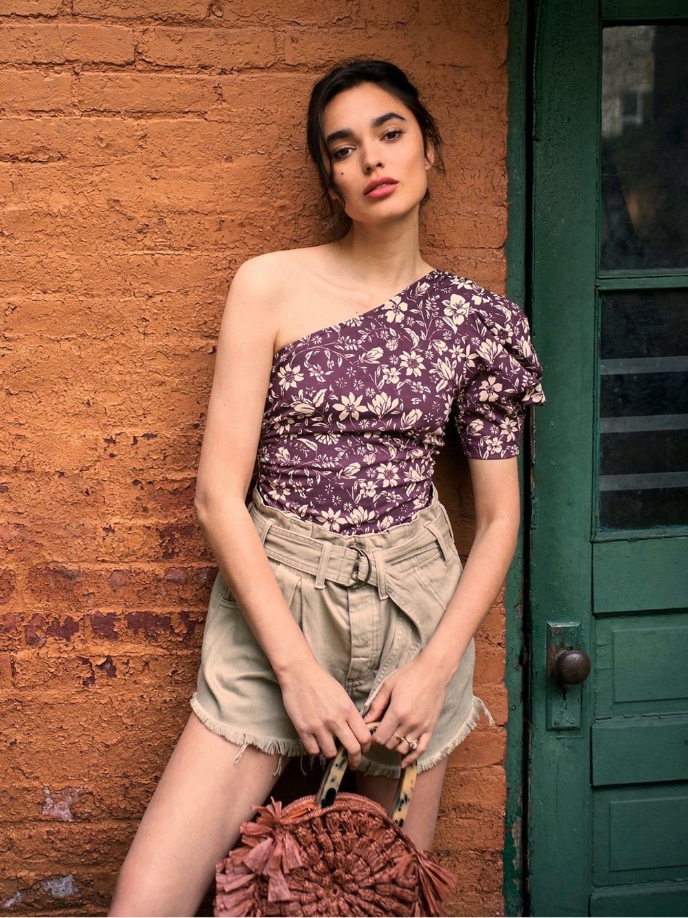 Free People Something Bout You Bodysuit Cocoa Combo Floral One Shoulder NWOT